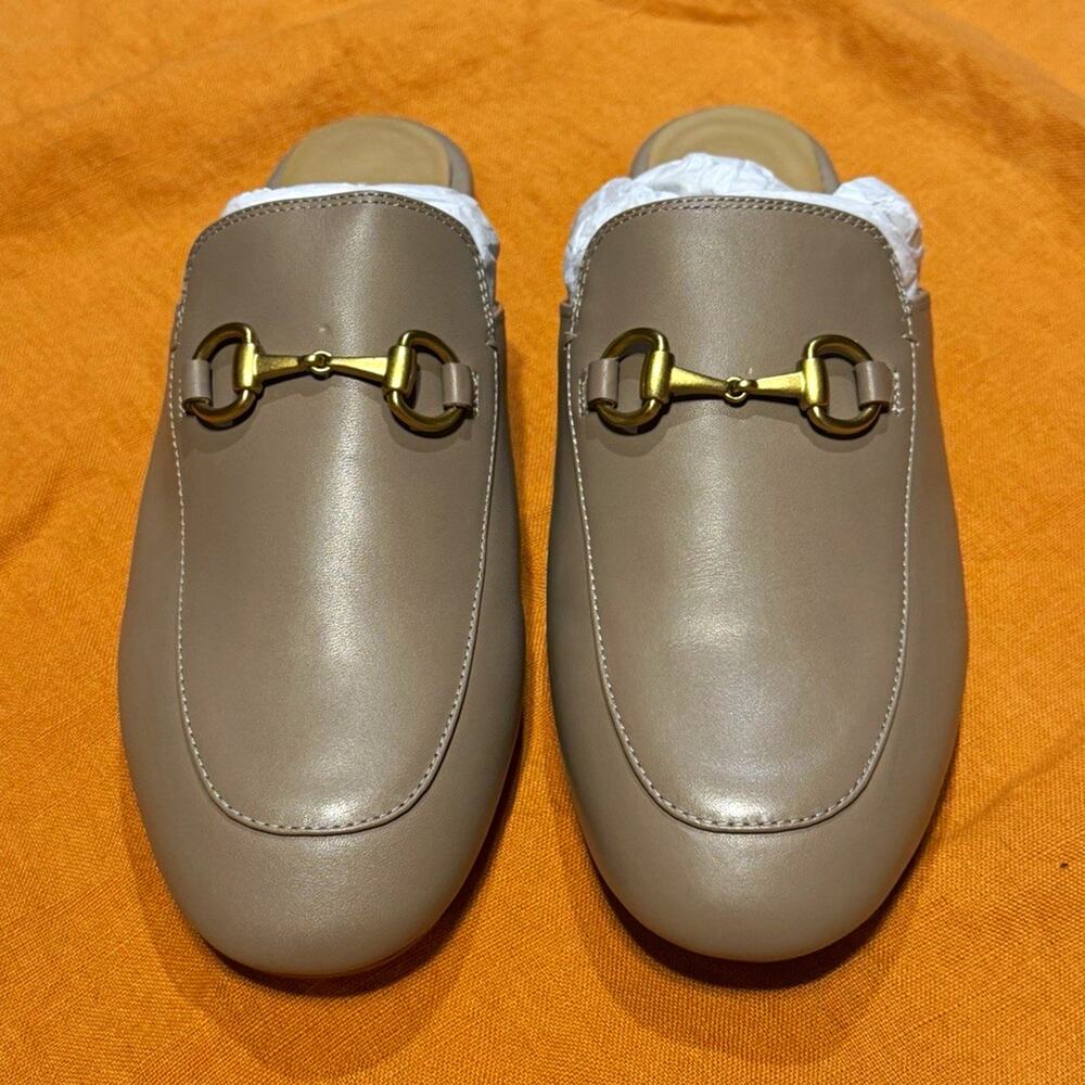 Quince Women’s Beige Soft Brown Leather Horsebit Loafer Equestrian Mule 7.5